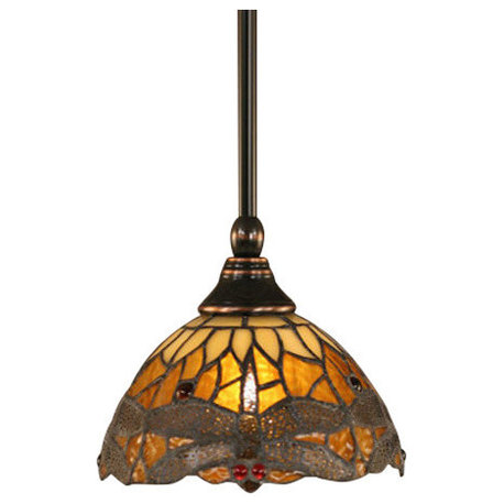 Stem 1-Light Pendant with Hang Straight Swivel, Black Copper/Amber Dragonfly Art