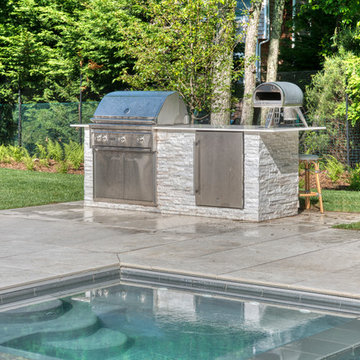 East Hampton House- exterior barbeque and pool area