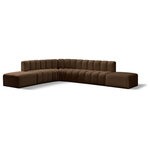 Meridian Furniture - Arc Velvet Upholstered 7-Pc. L-Shaped Modular Sectional, Brown - Give your living room or den the perfect blend of style and versatility with this Arc velvet fabric curved modular Sectional. Part of the Arc modular furniture collection, this Sectional comes upholstered in rich brown velvet fabric and features deep channel tufting that adds a touch of luxury while enhancing comfort and support. A seamless combination of form and function, this chair can be used with other Arc pieces to create a myriad of configurations in your well-curated room.
