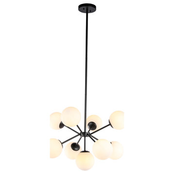 Jupiter 9 Light Pendant in Black And Frosted White Glass