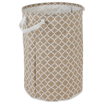 PE-Coated Cotton Polyester Laundry Hamper Lattice Stone Round 13.5x13.5x20