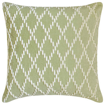 Mint Green Velvet Handmade, Lattice 24"x24" Throw Pillow Cover - Mint Mesh