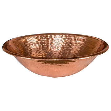 19" Oval Self Rimming Hammered Copper Bathroom Sink, Polished Copper