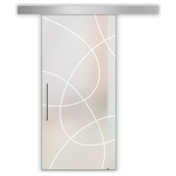 Glass Sliding Barn Door with various Full-Private Frosted Designs, 36"x84", Semi-Private