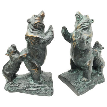 Bear and Cub Pushing Weight Bookends Pair