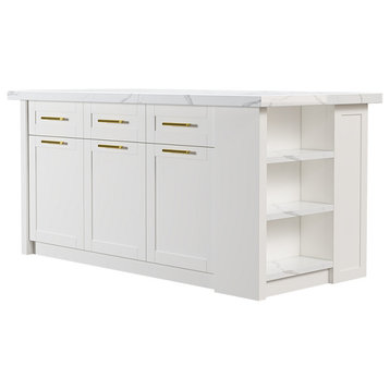 72" Large Kitchen Island With Storage, White, Laminate