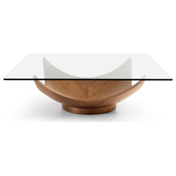Noleta Coffee Table, Walnut V07 Base With Tempered Glass Top