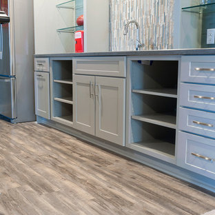 Nautical look-out basement in Indianapolis with blue walls.