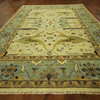 New Hand Knotted Ivory & Blue Oushak 9' X 12' Floral Turkish Wool Area Rug H3510