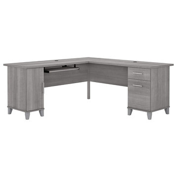 Spacious L-Shaped Desk, Vertical Storage Cabinet and Filing Drawer, Platinum Gre