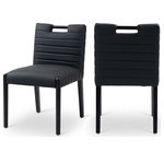 Meridian Furniture - Aimee Upholstered Dining Side Chair, Black, Vegan Leather, Black, Set of 2 - A perfect fusion of modern elegance and eco-friendly luxury is the Aimee black vegan leather dining side chair. Upholstered in sleek vegan leather, this chair offers a chic, contemporary look while maintaining a commitment to sustainable living. The padded, quilted design featuring solid black wood legs creates a stunning contrast between its soft upholstery and minimalist frame.