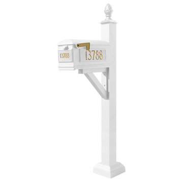 Westhaven System-Mailbox, 3 Cast Plates, Square Collar, Pineapple Finial, White