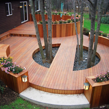 Deck built around trees.