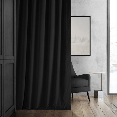 Signature Warm Black Blackout Velvet Curtain Single Panel, 50"x84"