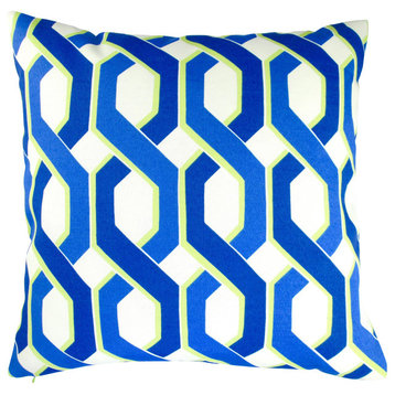 Outdoor Geometric Throw Pillows, Set of 2, Blue and Green, 18", Cover and Insert