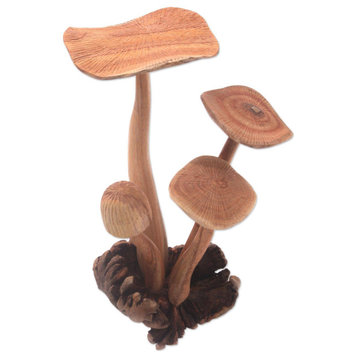 NOVICA Majestic Mushroom And Wood Sculpture  (13.5 Inch)
