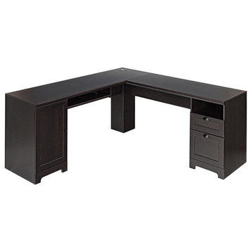 Costway L-Shaped MDF Corner Computer Desk with Drawers in Dark Coffee