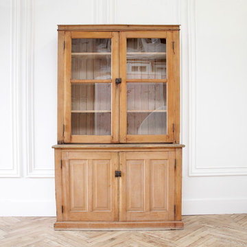 Antique Rustic Pine Wood 2 Part Cupboard
