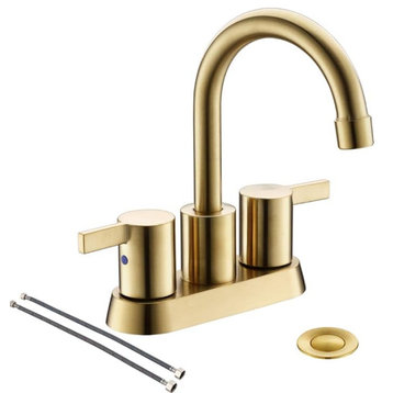 phiestina 4" 2 Handle Centerset Lead-Free Bath Sink Faucet, Brushed Gold