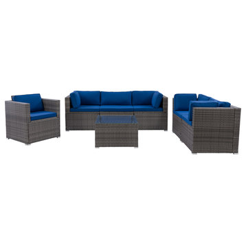 Parksville Patio Sofa Sectional Set 7pc, Blended Gray/Oxford Blue