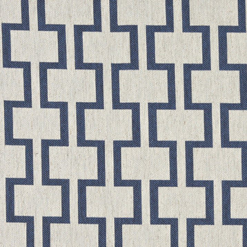 Blue and Off White Contemporary Geometric I's Upholstery Fabric By The Yard