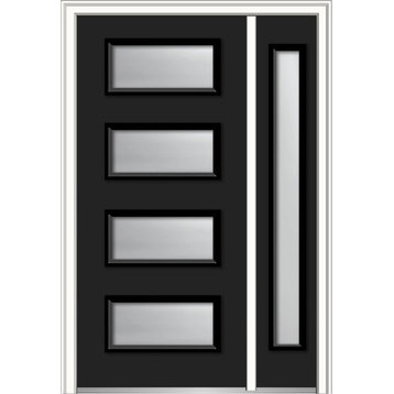 Frosted 4-Lite Fiberglass Smooth Door With Sidelite, 53"x81.75", LH In-Swing