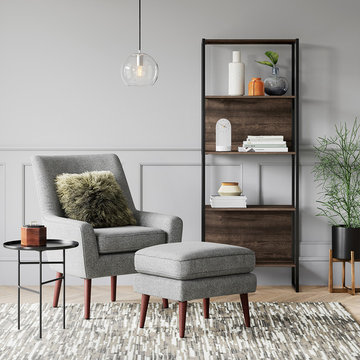 Modern Gray Living Room with Bookcase Storage Collection - Project 62