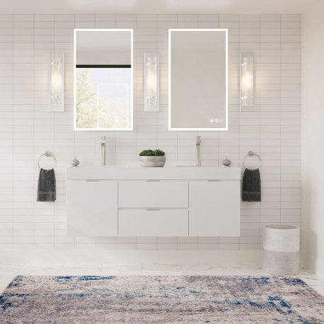 Bliss Bath Vanity, High Gloss White, 60", Double Sink, Wall Mount