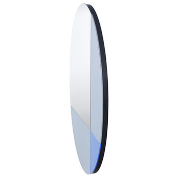 Blue Geo Contemporary Round Geometric Design Frameless Mirror