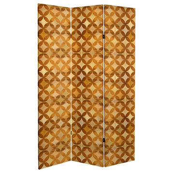 6' Tall Double Sided Japanese Wood Pattern Canvas Room Divider