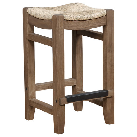 Newport 26"H Wood Counter Height Stool, Rush Seat