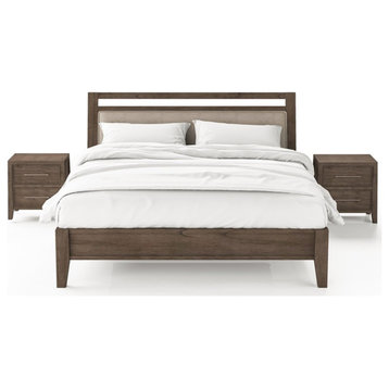 FOA Hamson Transitional 3-Piece Gray Wood Bedroom Set - Cal King + 2 Nightstands