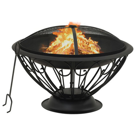 vidaXL Fire Pit Outdoor Fireplace for Camping Firebowl with Poker XXL Steel