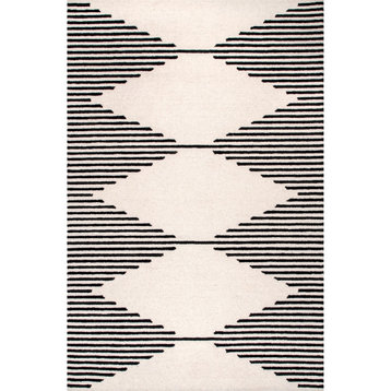 nuLOOM Handmade Wool Flynne Contemporary Geometric Striped Area Rug, Ivory, 8' X