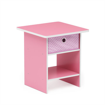 10004 End Table/Night Stand Storage Shelf With Bin Drawer, Pink/Light Pink