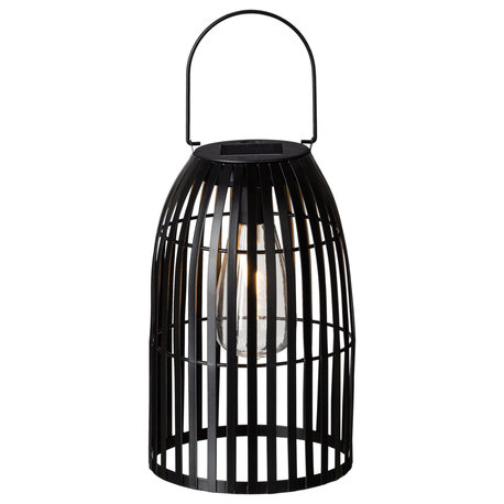 9.75 Metal Woven Black Solar Powered Outdoor Hanging Lantern