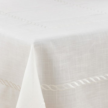 Abigail Collection Embroidered Braid Pattern Linen Tablecloth, 67"x67"