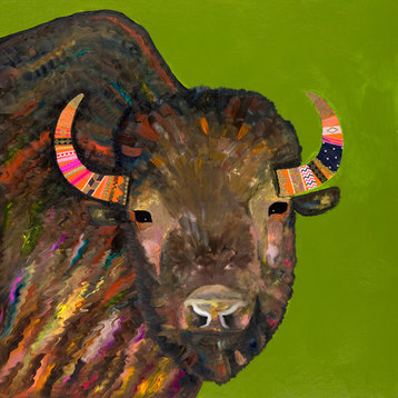 "Bison With Ribbons In Her Hair" Canvas Wall Art by Eli Halpin, Green, 10"x10"