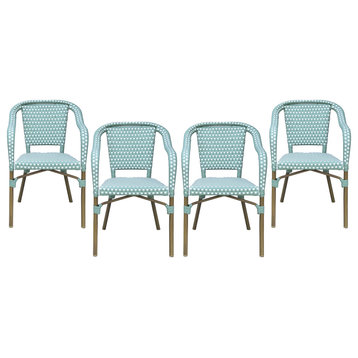 Grouse Outdoor French Bistro Chairs, Set of 4, Light Teal/White/Khaki