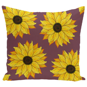 Sunflower Power Flower Print Pillow, Purple, 20"x20"
