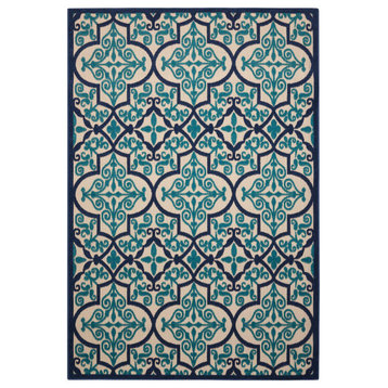 8' X 11' Blue And Ivory Moroccan Indoor Outdoor Area Rug