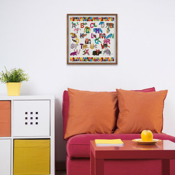 "Alphabet Jungle Dots" Framed Painting Print