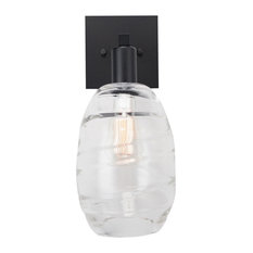 Ellisse Indoor Sconce 16"D, Matte Black, Optic Clear Glass