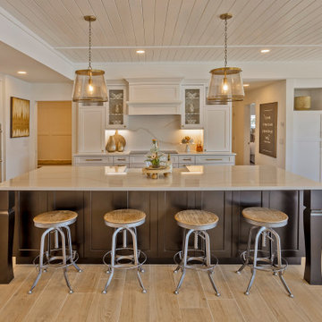 Coastal Kitchen with Oversized Black Island