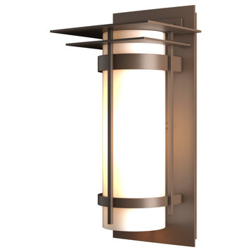 Banded with Top Plate Outdoor Sconce, Coastal Bronze Finish, Opal Glass