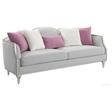 Pemberly Row Contemporary Fabric Sofa with 5 Accent Pillows in Beige
