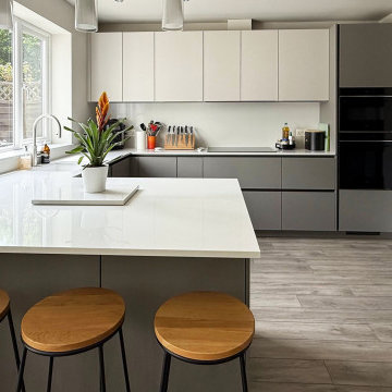 Beige & Grey Handleless Kitchen in St Albans