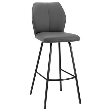 Tandy Black Leather and Metal Bar Stool, Black & Gray, Counter