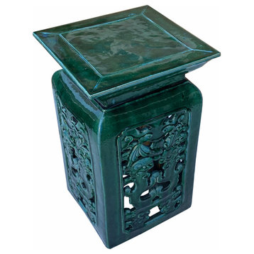 Ceramic Clay Green Square Tall Pedestal Table Bats Dragons Stand Hcs7010