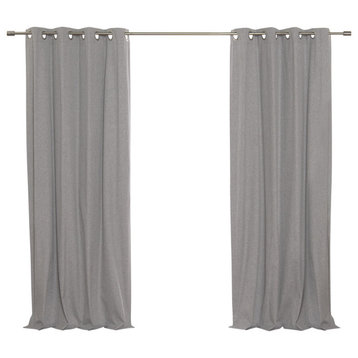 Linen Textured Grommet Thermal Total Blackout Curtains, Gray, 52"x63"